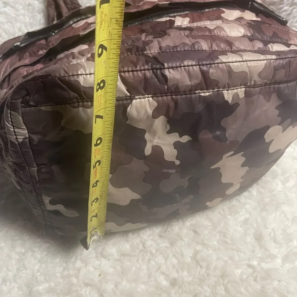 Sondra Roberts Squared quilted nylon burgundy & tan camouflage medium tote bag